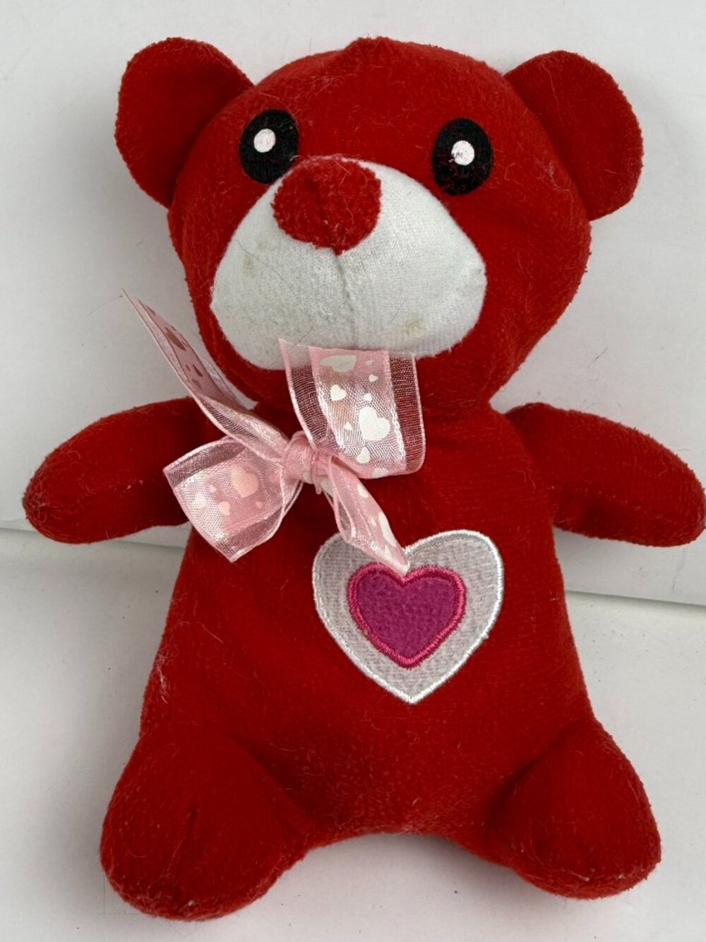 Kellytoy Red Teddy Bear Plush 7" Heart Chest Pink Bow Valentine Stuffed Animal